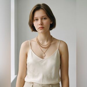 Gold Layered Chain Necklace w/ Coin Pendant | Chunky Trendy Statement